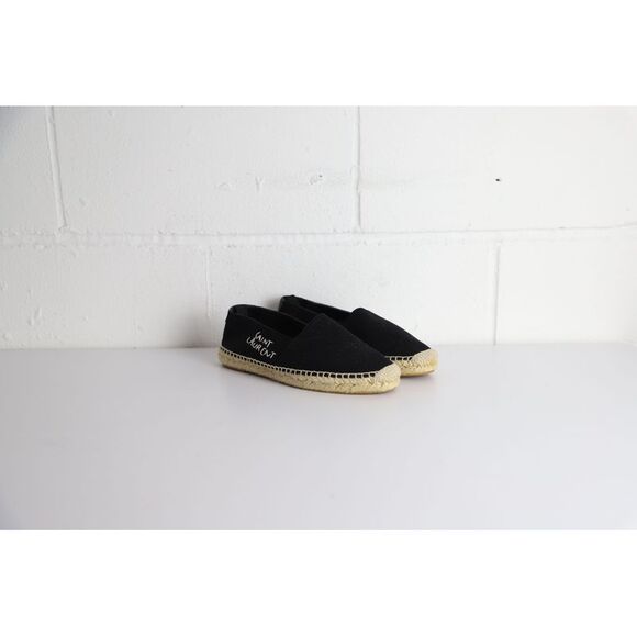 Saint Laurent Logo Embroidered Espadrille Flats in Black Canvas - Picture 5 of 12